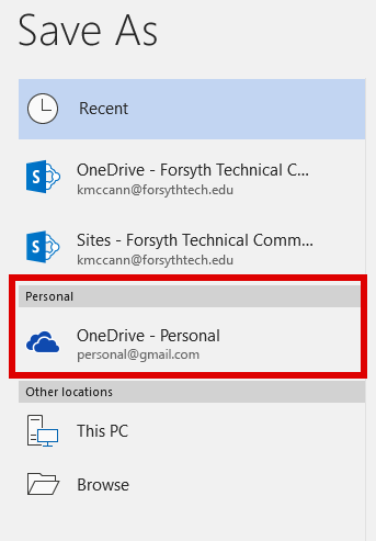personal onedrive section