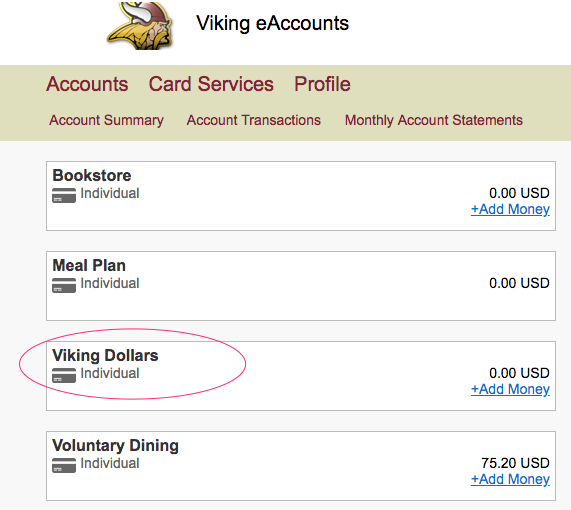 Viking eAccounts Menu
