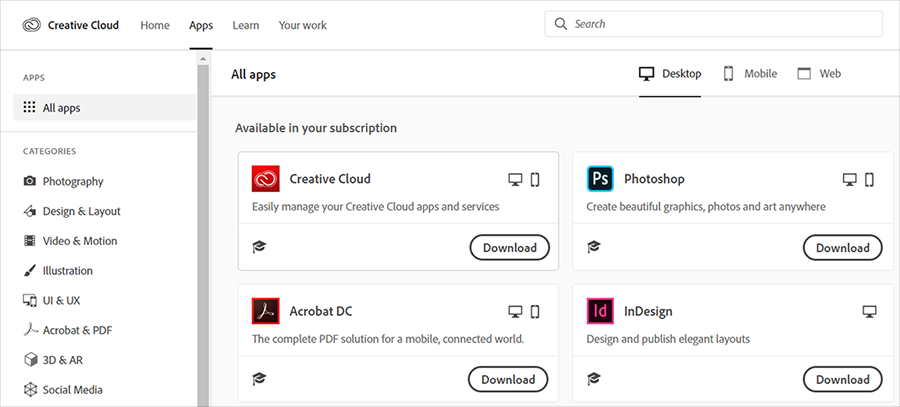 Download a Creative Cloud app