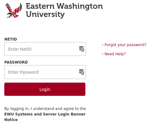 Enter your NetID and Password on the Eastern Washington University Single Sign-on screen