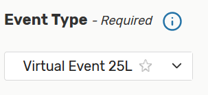 Select Virtual Event 25L as the Event Type for a virtual event
