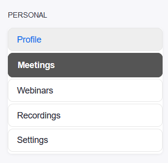 Select the Meetings menu from your PERSONAL menu options