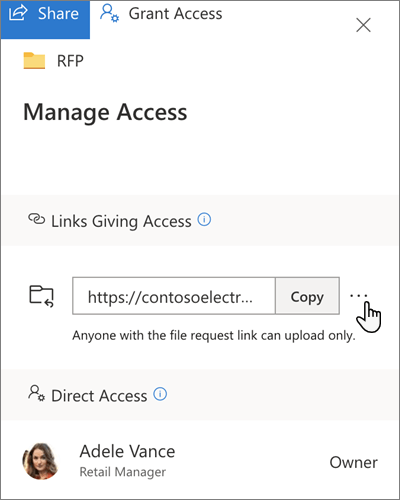 The Manage Access pane in OneDrive for Business