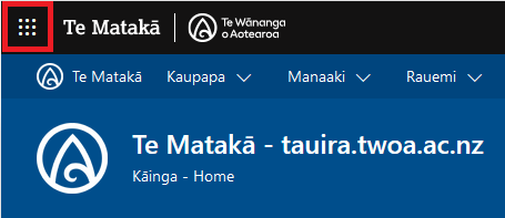 Machine generated alternative text:
Te Matakä 
O 
Te Matakä Kaupapa v 
Kainga - Home 
Manaaki v 
Rauemi v 
Te Matakä - tauira.twoa.ac.nz 
