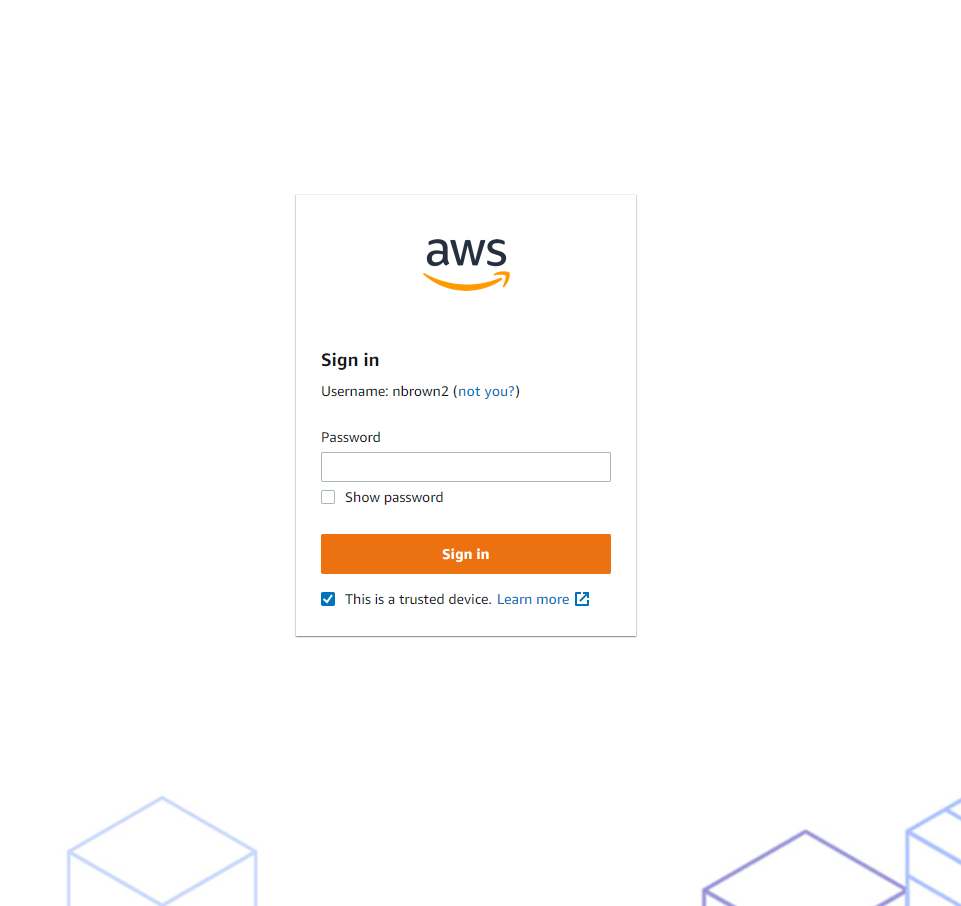 AWS EWU Virtual Labs Sign In page two. Enter your Single Sign On (SSO) password.