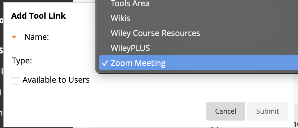 Zoom Meeting tool link option