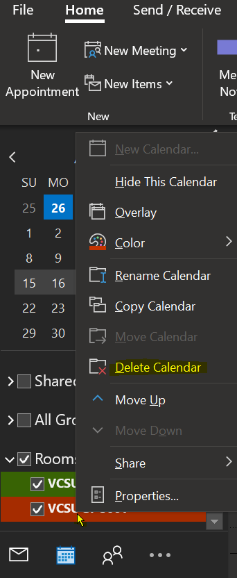 Delete Outlook calendar