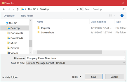 You can save an existing email message as a file.