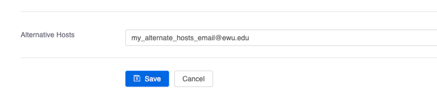 Screenshot showing alternate host email example and save button