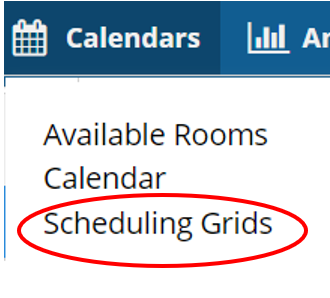 Calendars menu with Scheduling Grids circled in red