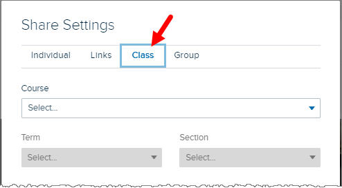 Share Settings modal with Class tab identified and selected as described