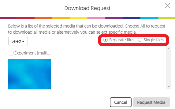 Select 'Separate files' or 'Single files' in the Download Request menu.