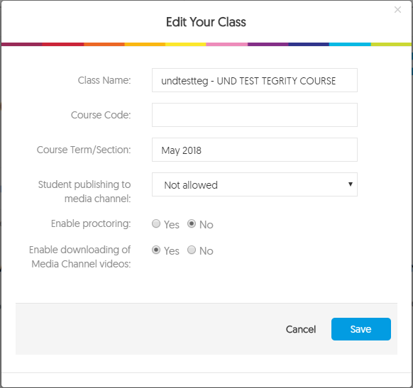 Image of Edit Your Class menu from YuJa.