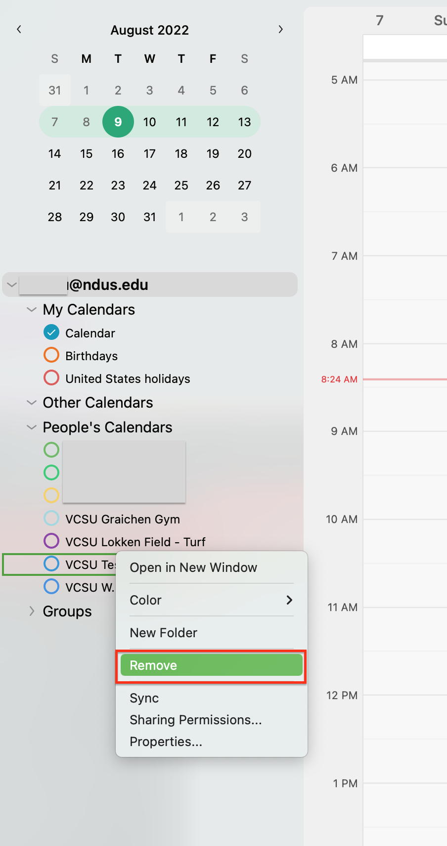 Open Outlook. Go to Calendar. Right click the calendar you wish to remove then click Remove.