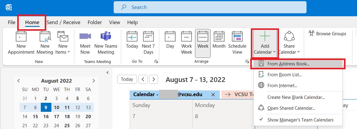 Click Add Calendar from the menu bar and select From Address Book...