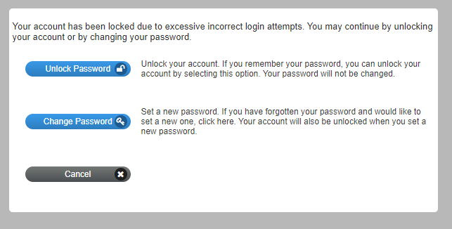 Image shows the cause of the lock and the button to Unlock the account.