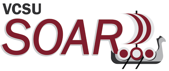 The VCSU SOAR logo with text and a small cardinal and grey viking ship