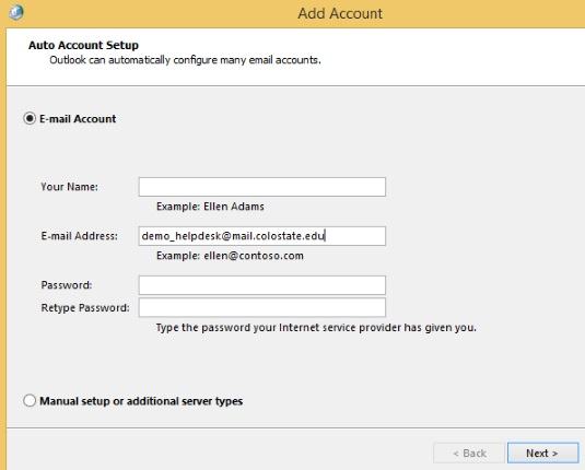 Auto Account Setup with email address entered