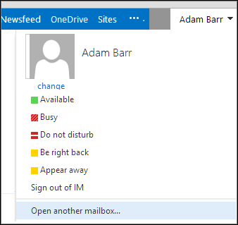 Outlook Web App Open another mailbox menu