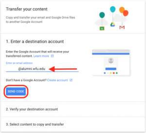 Google Takeout - send code button