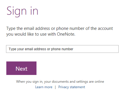 OneNote Sign-in