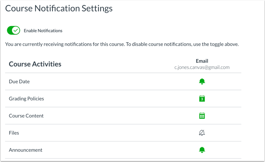 View Course Notification Settings