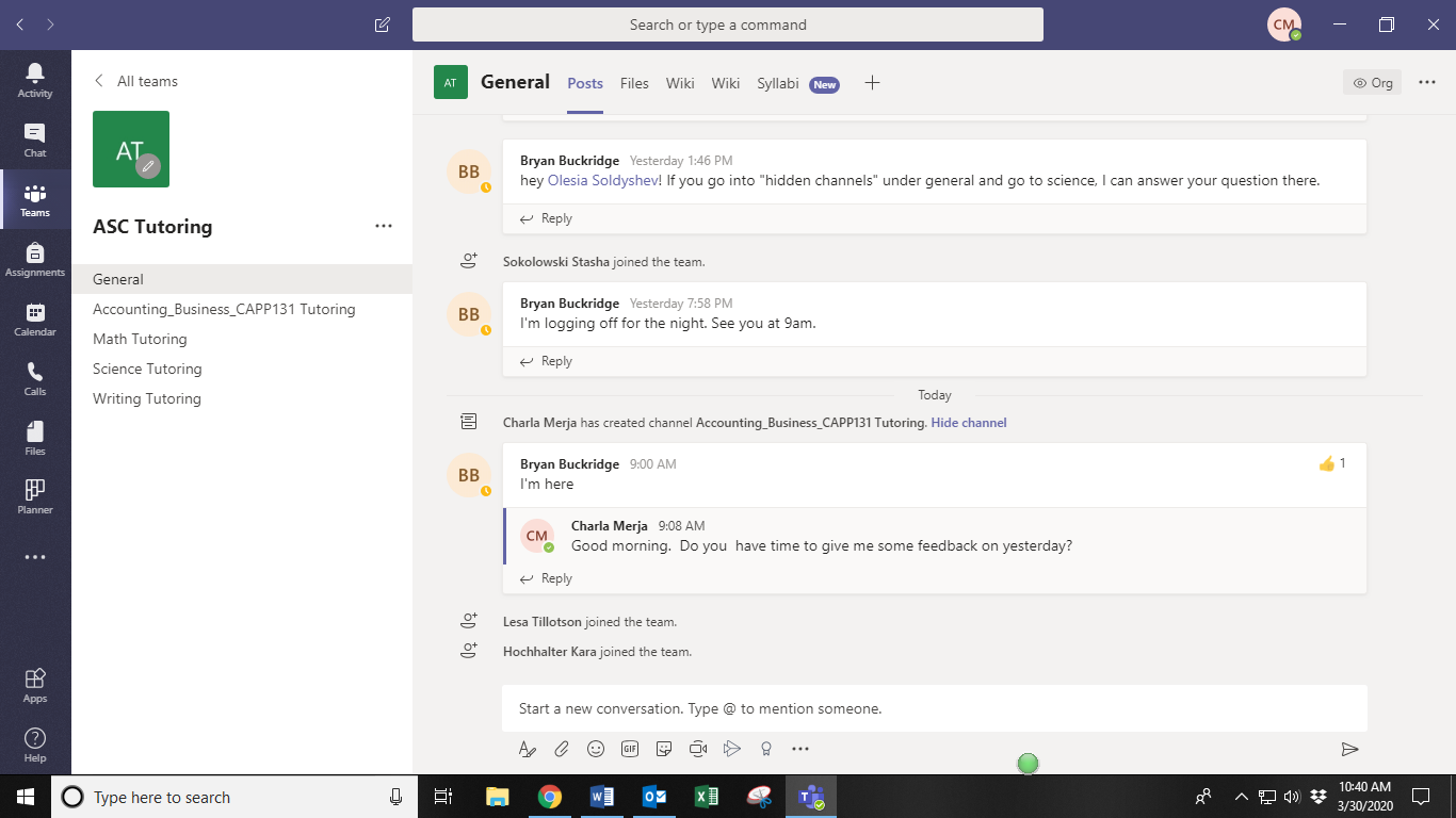 Office 365 chat windows