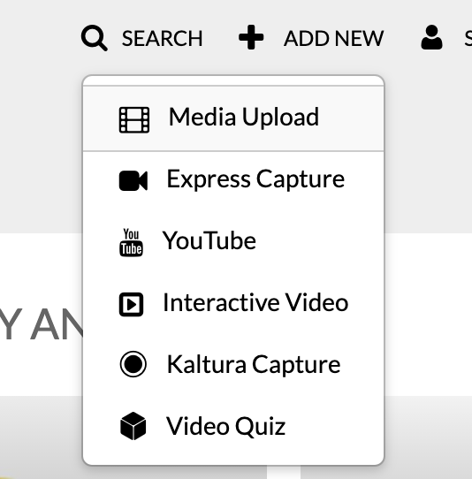 screenshot of Add New menu for uploading new media