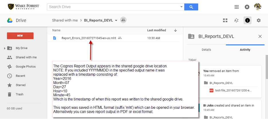 screenshot of report in Google Drive