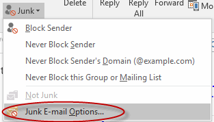 Select Junk E-mail Options