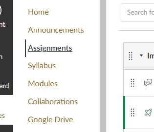 Screenshot of options with Assignment selected