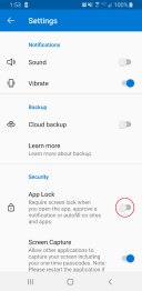 App lock is shown disabled, with a red circle around the menu option