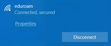 Windows 10 network connection message, Connected, secured