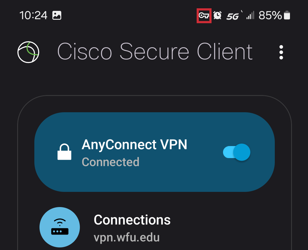 A screenshot of a key icon indicating a secure vpn connection.
