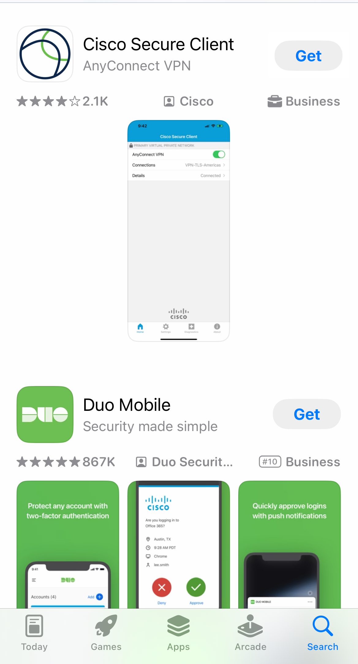 Cisco Secure Client app in App Store