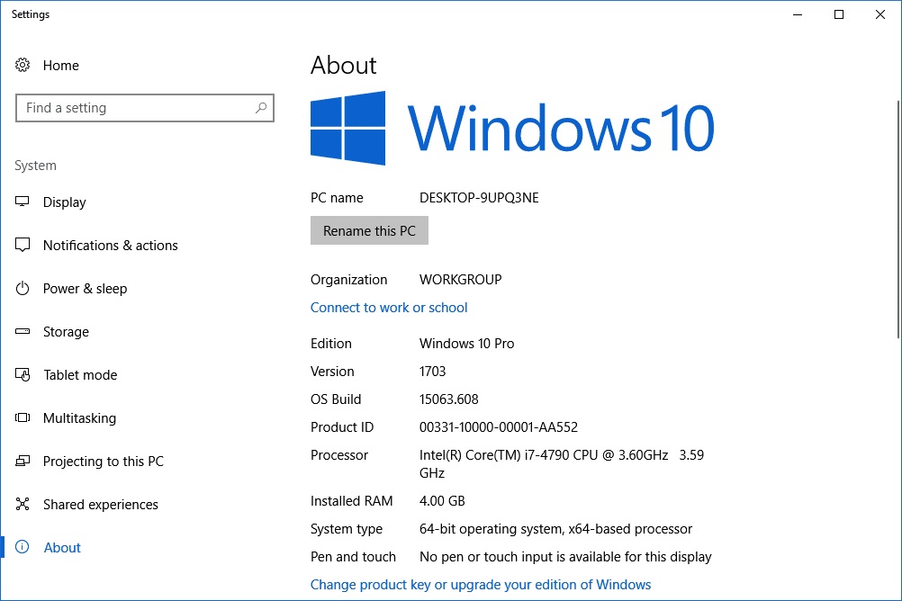 Image of Windows 10 About window