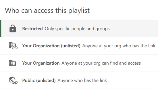 "Who can access this playlist" menu