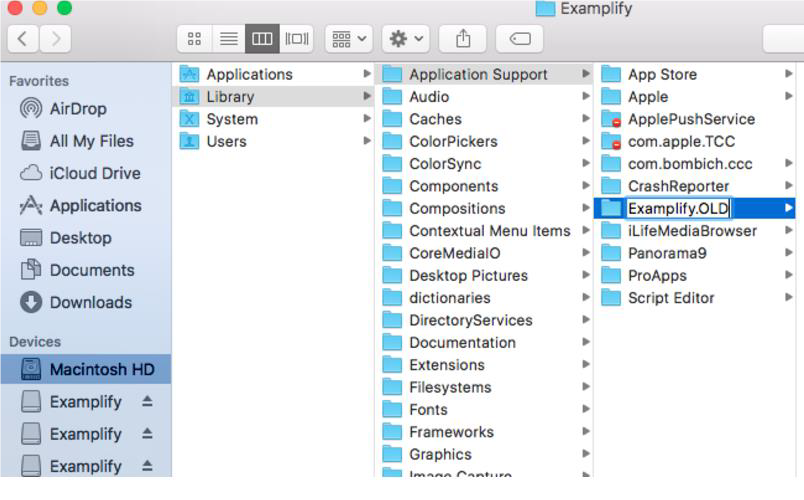 Screenshot of finding Library folder in Mac OS X