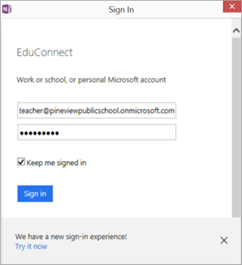 Dialogue box showing where to enter your school email and password. Button to Sign in using EDUConnect.