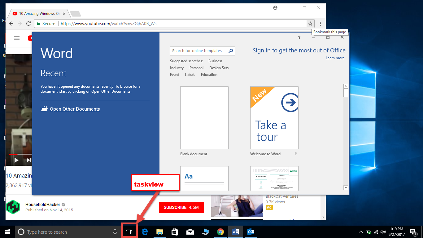 In the taskbar click taskview or Windows+Tab