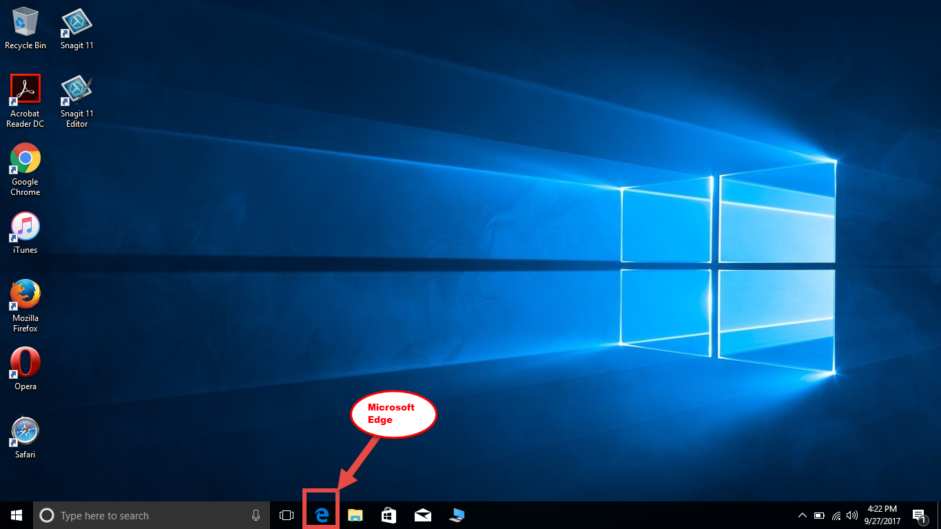 Click on Microsoft Edge icon