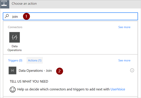 search for and select the join action