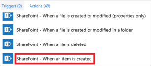 select sharepoint trigger
