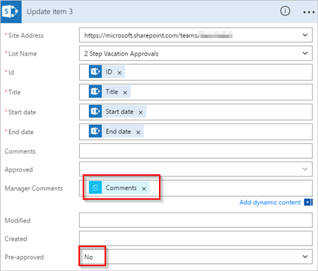 update sharepoint for rejected requests