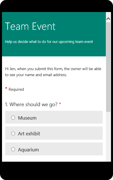 Preview mobile mode for a class survey form
