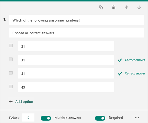 A quiz question displayed with options with correct answers marked.
