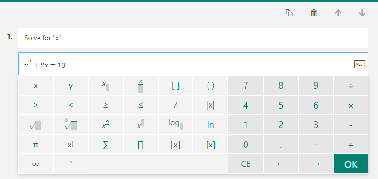 Math keyboard for math formulas