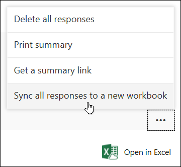 Sync all responses to a new workbook option in Microsoft Forms
