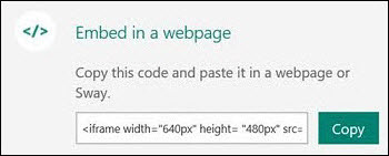 The Copy button copies the embed code, which you can then paste in a web page.