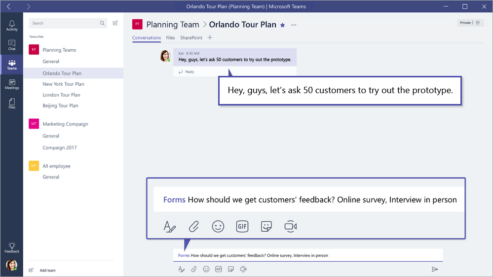 Microsoft Forms QuickPoll in Microsoft Teams